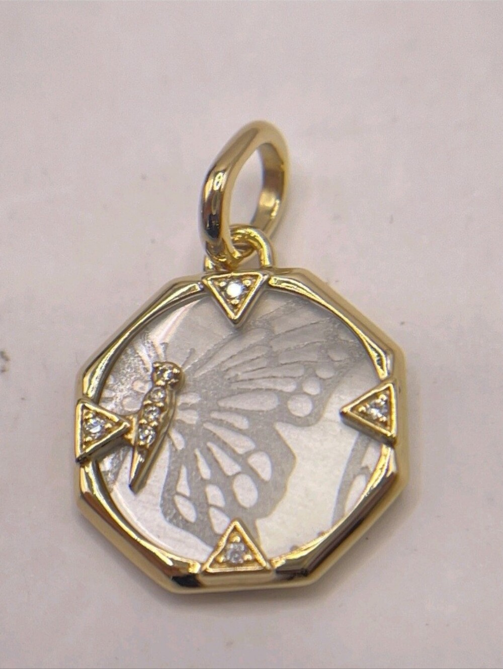 Pandora ME Pearlescent Butterfly Medallion Charm Pendant 14k Gold Plated NWT